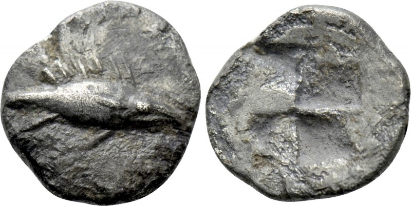 MYSIA. Kyzikos. Obol (Circa 550-530 BC). 

Obv: Tunny right.
Rev: Quadriparti...