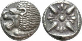 IONIA. Miletos. Obol or Hemihekte (Late 6th-early 5th centuries BC). 

Obv: Head of lion left.
Rev: Stellate pattern within incuse square.

SNG K...