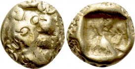 KINGS OF LYDIA. Alyattes (Circa 610-560 BC). EL Hemihekte. Sardeis. 

Obv: Head of roaring lion right.
Rev: Square incuse punch.

Weidauer 79-85....