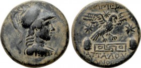 PHRYGIA. Apameia. Ae (Circa 88-40 BC). Attaloy and Bianoros, magistrates. 

Obv: Helmeted bust of Athena right.
Rev: AΠΑΜΕΩN / ATTAΛOY / BIANOPOΣ. ...