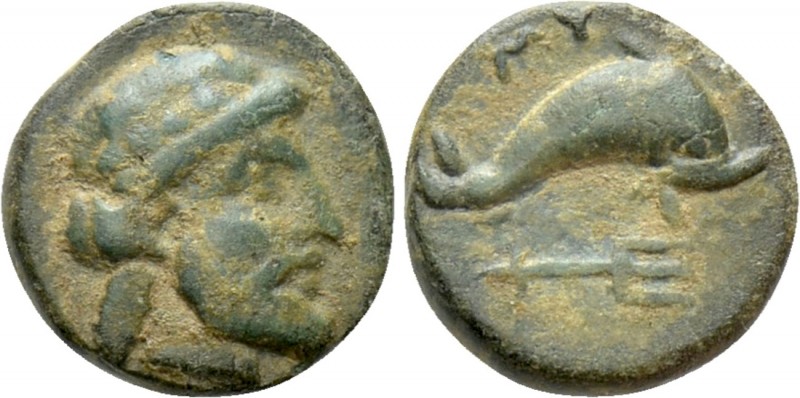 CARIA. Myndos. Ae (386-300 BC). 

Obv: Laureate head of Poseidon right.
Rev: ...