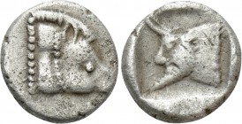 DYNASTS OF LYCIA. Uncertain Dynast (Circa 520-480 BC). Obol. 

Obv: Head of boar right.
Rev: Head of man-headed bull right within incuse square.
...