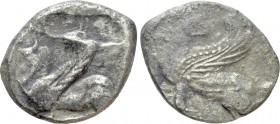 SAMARIA. Uncertain. Stater (Circa 4th century BC). 

Obv: Griffin seated left with right paw raised; head reverted.
Rev: Winged bull left.

Numis...
