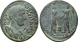 PHRYGIA. Hierapolis. Valerian (253-260). Ae. 

Obv: AY K ΠΟV ΛΙΚ OVAΛΕΡΙΑΝΟC. 
Laureate and cuirassed bust left, wearing aegis and balteus.
Rev: I...