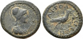 CARIA. Aphrodisias. Pseudo-autonomous (Circa 200-250). Ae. 

Obv: Head of Roma right; spear before.
Rev: AΦPOΔICIЄΩN. 
Dove standing right, on bud...