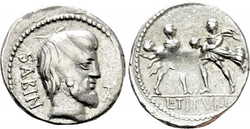 L. TITURIUS L.F. SABINUS. Denarius (89 BC). Rome. 

Obv: SABIN. 
Bareheaded a...