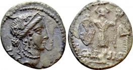 JULIUS CAESAR. Denarius (48 BC). Military mint traveling with Caesar. 

Obv: Laureate female head (Clementia?) right; LII to left.
Rev: CAE - SAR. ...