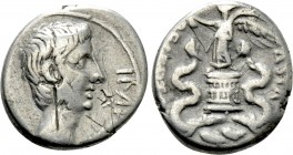 OCTAVIAN. Quinarius (29-28 BC). Uncertain Italian mint, possibly Rome. 

Obv: CAESAR IMP VII. 
Bare head right.
Rev: ASIA RECEPTA. 
Victory, hold...