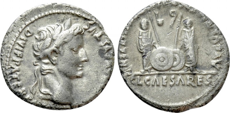 AUGUSTUS (27 BC-14 AD). Denarius. Lugdunum. 

Obv: CAESAR AVGVSTVS DIVI F PATE...