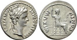 TIBERIUS (14-37). Denarius. Lugdunum. "Tribute Penny" type. 

Obv: TI CAESAR DIVI AVG F AVGVSTVS. 
Laureate head right.
Rev: PONTIF MAXIM. 
Livia...