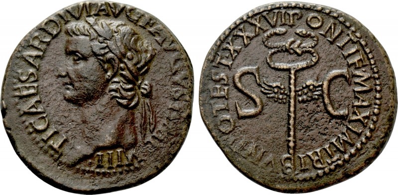TIBERIUS (14-37). As. Rome. 

Obv: TI CAESAR DIVI AVG F AVGVST IMP VIII. 
Lau...