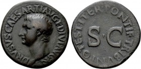 DRUSUS (Died 23). As. Rome. Restoration Issue Struck Under Tiberius. 

Obv: DRVSVS CAESAR TI AVG F DIVI AVG N. 
Bare head left.
Rev: PONTIF TRIBVN...