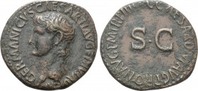 GERMANICUS (Died 19). As. Rome. Struck under Caligula. 

Obv: GERMANICVS CAESAR TI AVG F DIVI AVG N. 
Bare head left.
Rev: C CAESAR DIVI AVG PRON ...