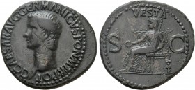 CALIGULA (37-41). As. Rome. 

Obv: C CAESAR AVG GERMANICVS PON M TR POT. 
Bare head left.
Rev: VESTA / S - C. 
Vesta seated left on throne, holdi...