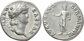 NERO (54-68). Denarius. Rome. 

Obv: NERO CAESAR. 
Laureate head right.
Rev: AVGVSTVS GERMANICVS. 
Nero's Colossus: Facing statue of Nero, radiat...