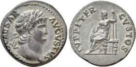 NERO (54-68). Denarius. Rome. 

Obv: NERO CAESAR AVGVSTVS. 
Laureate head right.
Rev: IVPPITER CVSTOS. 
Jupiter seated left on throne, holding th...