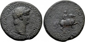 NERO (54-68). Sestertius. Rome, or possibly Balkan mint. 

Obv: NERO CLAVDIVS CAESAR AVG GERM P M TR P IMP P P. 
Laureate bust right, wearing aegis...