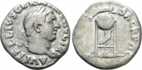 VITELLIUS (69). Denarius. Rome. 

Obv: A VITELLIVS GERM IMP AVG TR P. 
Laureate head right.
Rev: XV VIR SACR FAC. 
Tripod surmounted by dolphin r...