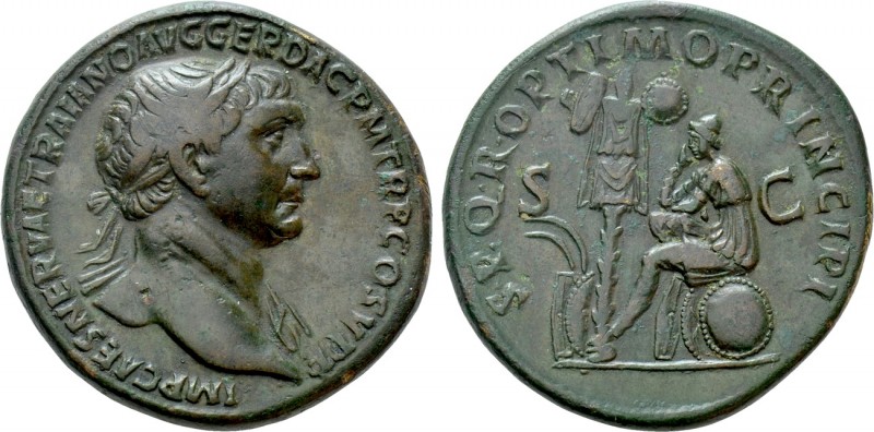 TRAJAN (98-117). Sestertius. Rome.

Obv: IMP CAES NERVAE TRAIANO AVG GER DAC P...