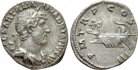 HADRIAN (117-138). Denarius. Rome. 

Obv: IMP CAESAR TRAIAN HADRIANVS AVG. 
Laureate and draped bust right.
Rev: P M TR P COS III. 
Galley left....