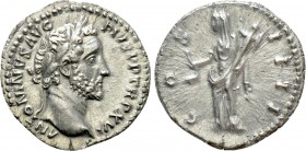 ANTONINUS PIUS (138-161). Denarius. Rome. 

Obv: ANTONINVS AVG PIVS P P TR P XVI. 
Laureate head right.
Rev: COS IIII. 
Vesta standing left with ...