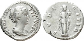 FAUSTINA II (Augusta, 147-175). Denarius. Rome. 

Obv: FAVSTINAE AVG PII AVG FIL. 
Draped bust right.
Rev: PVDICITIA. 
Pudicitia standing facing,...