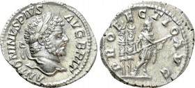 CARACALLA (198-217). Denarius. Rome. 

Obv: ANTONINVS PIVS AVG BRIT. 
Laureate head right.
Rev: PROFECTIO AVG. 
Caracalla standing right with spe...
