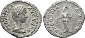 PLAUTILLA (Augusta, 202-205). Denarius. Rome. 

Obv: PLAVTILLA AVGVSTA. 
Draped bust right.
Rev: CONCORDIA AVGG. 
Concordia standing left, holdin...