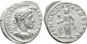 ELAGABALUS (218-222). Denarius. Rome. 

Obv: IMP ANTONINVS PIVS AVG. 
Laureate and draped bust right, wearing horn.
Rev: SVMMVS SACERDOS AVG. 
El...