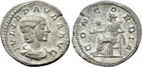 JULIA PAULA (Augusta, 219-220). Denarius. Antioch. 

Obv: IVLIA PAVLA AVG. 
Draped bust right.
Rev: CONCORDIA. 
Concordia seated left on throne, ...