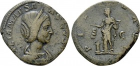 JULIA MAESA (Augusta, 218-224/5). Sestertius. Rome. 

Obv: IVLIA MAESA AVGVSTA. 
Draped bust right, wearing stephane.
Rev: PIETAS AVG / S - C. 
P...