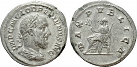 PUPIENUS (238). Denarius. Rome. 

Obv: IMP C M CLOD PVPIENVS AVG. 
Laureate, draped and cuirassed bust right.
Rev: PAX PVBLICA. 
Pax seated left ...