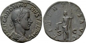 GORDIAN III (238-244). Sestertius. Rome. 

Obv: IMP GORDIANVS PIVS FEL AVG. 
Laureate, draped and cuirassed bust right.
Rev: LIBERTAS AVG / S - C....