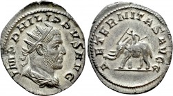 PHILIP I 'THE ARAB' (244–249). Antoninianus. Rome.

Obv: IMP PHILIPPVS AVG.
Radiate and draped bust right.
Rev: AETERNITAS AVGG.
Elephant walking...