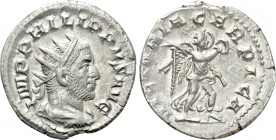 PHILIP I THE ARAB (244–249). Antoninianus. Rome. 

Obv: IMP PHILIPPVS AVG. 
Radiate, draped and cuirassed bust right.
Rev: VICTORIA CARPICA. 
Vic...