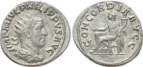 PHILIP I THE ARAB (244–249). Antoninianus. Antioch. 

Obv: IMP M IVL PHILIPPVS AVG. 
Radiate, draped and cuirassed bust right.
Rev: CONCORDIA AVGG...