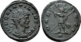 QUINTILLUS (270). Antoninianus. Mediolanum. 

Obv: IMP QVINTILLVS AVG. 
Radiate, draped and cuirassed bust right.
Rev: MARTI PACI / P. 
Mars stan...