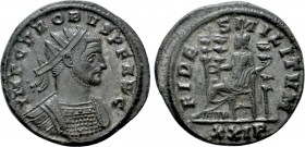 PROBUS (276-282). Antoninianus. Siscia. 

Obv: IMP C PROBVS P F AVG. 
Radiate and cuirassed bust right.
Rev: FIDES MILITVM / XXIP. 
Fides seated ...