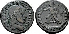 MAXENTIUS (309-312). Follis. Ostia. 

Obv: IMP C MAXENTIVS P F AVG. 
Laureate head right.
Rev: VICTORIA AETERNA AVG N / MOSTP. 
Victory advancing...