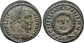 LICINIUS I (308-324). Follis. Aquileia. 

Obv: IMP LICINIVS AVG. 
Laureate head right.
Rev: DOMINI N LICINI AVG / AQS. 
VOT / XX in two lines wit...