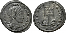 CONSTANTINE I THE GREAT (307/10-337). Follis. Ticinum. 

Obv: CONSTANTINVS AVG . 
Helmeted and cuirassed bust right.
Rev: VIRTVS EXERCIT / ST. 
V...