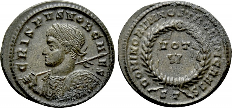 CRISPUS (Caesar, 316-326). Follis. Ticinum. 

Obv: CRISPVS NOB CAES. 
Laureat...