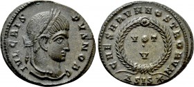 CRISPUS (Caesar, 316-326). Follis. Siscia. 

Obv: IVL CRISPVS NOB C. 
Laureate head right.
Rev: CAESARVM NOSTRORVM / ΔSIS (star). 
VOT / V in two...