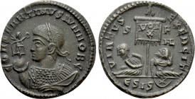 CONSTANTINE II (Caesar, 316-337). Follis. Siscia. 

Obv: CONSTANTINVS IVN NOB C. 
Laureate and cuirassed bust left, holding victoriola and mappa.
...