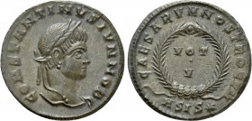 CONSTANTINE II (Caesar, 316-337). Follis. Siscia. 

Obv: CONSTANTINVS IVN NOB C. 
Laureate head right.
Rev: CAESARVM NOSTRORVM / ASIS(star). 
VOT...