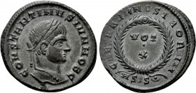 CONSTANTINE II (Caesar, 316-337). Follis. Siscia. 

Obv: CONSTANTINVS IVN NOB C. 
Laureate head right.
Rev: CAESARVM NOSTRORVM / ASIS(crescent •)....