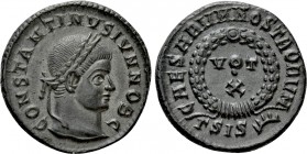 CONSTANTINE II (Caesar, 316-337). Follis. Siscia. 

Obv: CONSTANTINVS IVN NOB C. 
Laureate head right.
Rev: CAESARVM NOSTRORVM / ΓSIS (sun). 
VOT...
