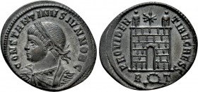 CONSTANTINE II (Caesar, 316-337). Follis. Rome. 

Obv: CONSTANTINVS IVN NOB C. 
Laureate, draped and cuirassed bust left.
Rev: PROVIDENTIAE CAESS ...