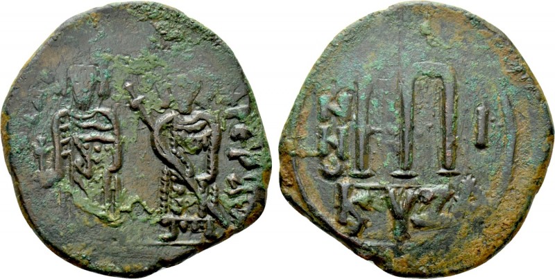 PHOCAS (602-610). Follis. Cyzicus. Dated RY 1 (602/3). 

Obv: Phocas, holding ...