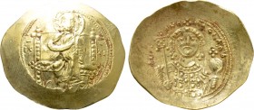MICHAEL VII DUCAS (1071-1078). GOLD Histamenon Nomisma. Constantinople. 

Obv: IC - XC. 
Christ Pantokrator seated facing on throne.
Rev: + MIXAHΛ...